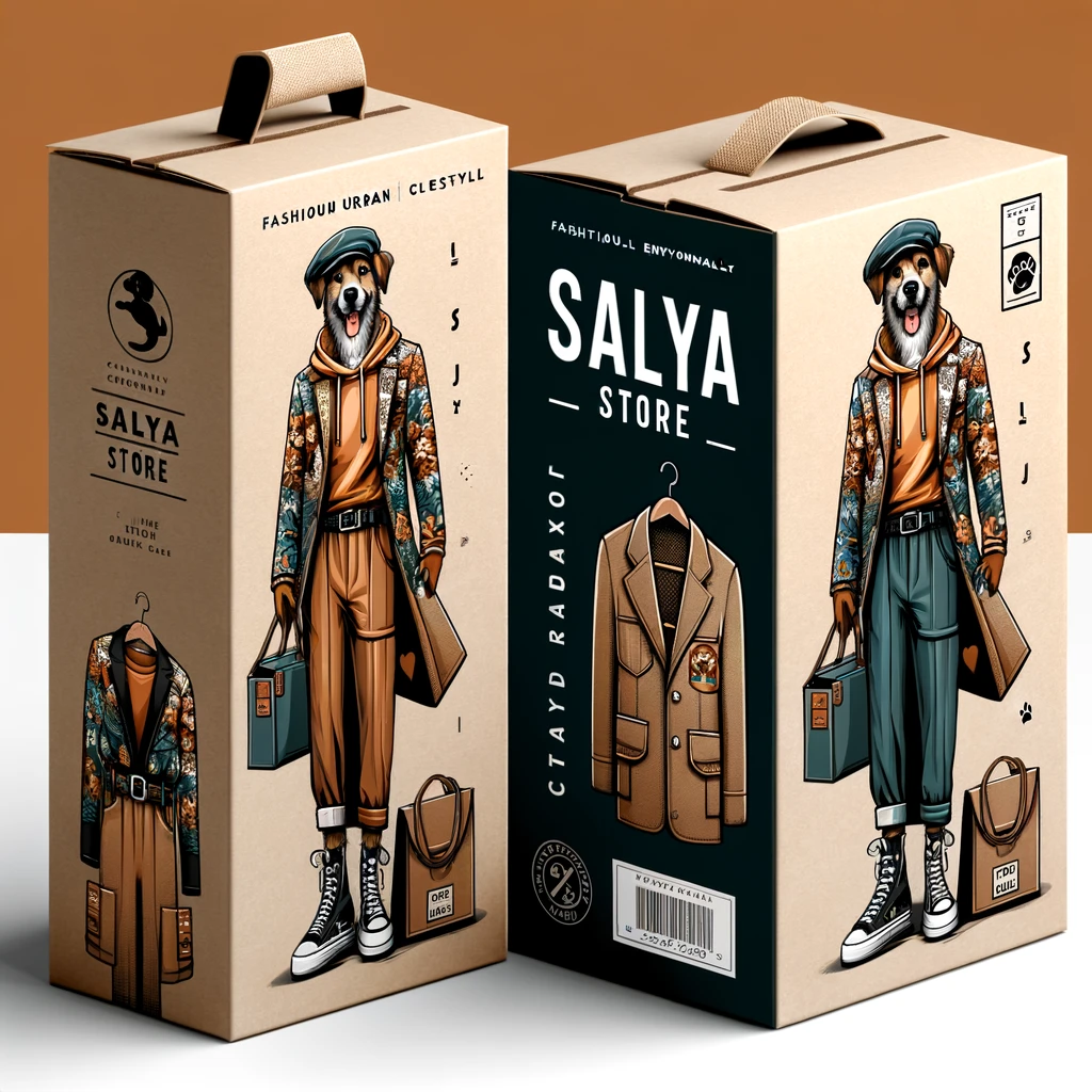 DALL·E 2024-03-29 06.57.28 - Create additional designs for cardboard box packaging similar to the previously designed box, but this time include the name 'Salya Store' prominently